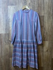 Queenswear London Purple Striped Belted Dress Vintage Cottagecore UK 16