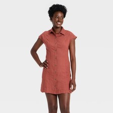 Women Short Sleeve Mini Shirt Dress - Universal