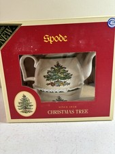 Spode Christmas Tree Cheer Tea For One 3-pc Stacking Tea Pot Cup Set NEW NIB