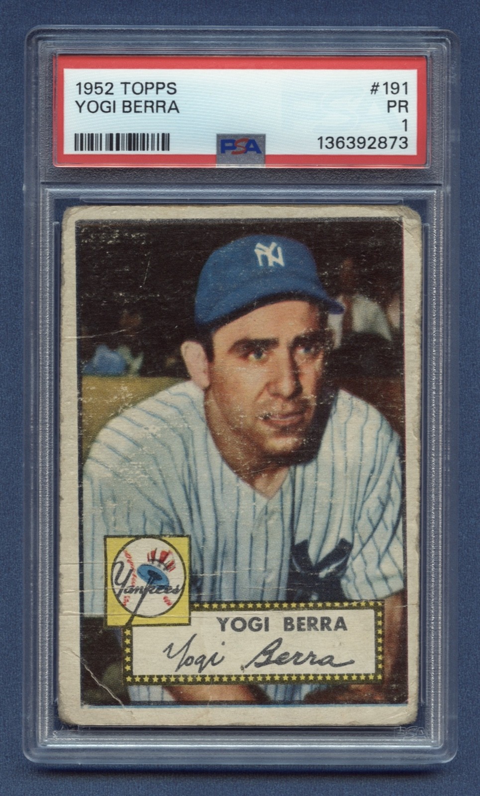 1952 YOGI BERRA TOPPS PSA 1 PR HOF NEW YORK YANKEES VINTAGE CLASSIC (#191) RZC view 1