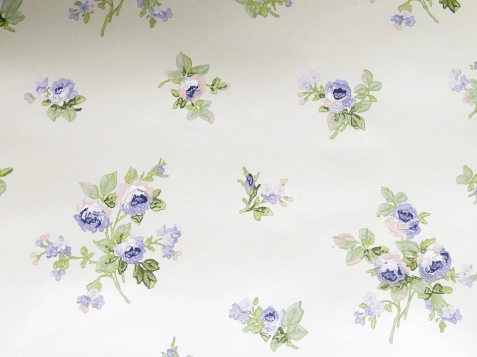 Purple Floral Pearlized Silver White Casabella II Mini Rose Pre-pasted Wallpaper - Image 2 of 4