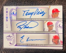 2023 Leaf Trios Tony Perez-Barry Larkin-Elly De La Cruz Auto /7 #TA-10