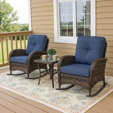 3 Pieces Patio Furniture Set, Outdoor Wicker Porch Rocking Chairs with Wicker Ra