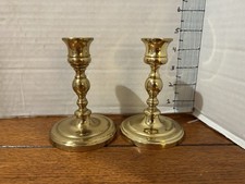 Brass 4" Candlesticks shiny MCM Christmas Holiday table Made in USA solid brass