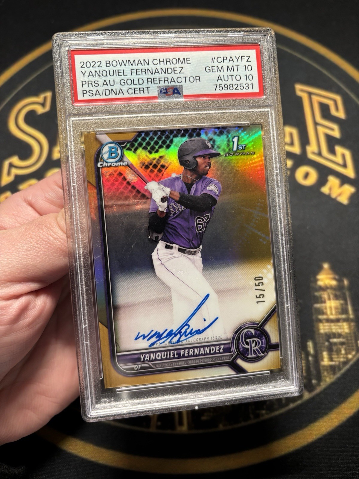 Yanquiel Fernandez 2022 Bowman Chrome 1st Auto Gold 15/50 PSA 10/10 💎