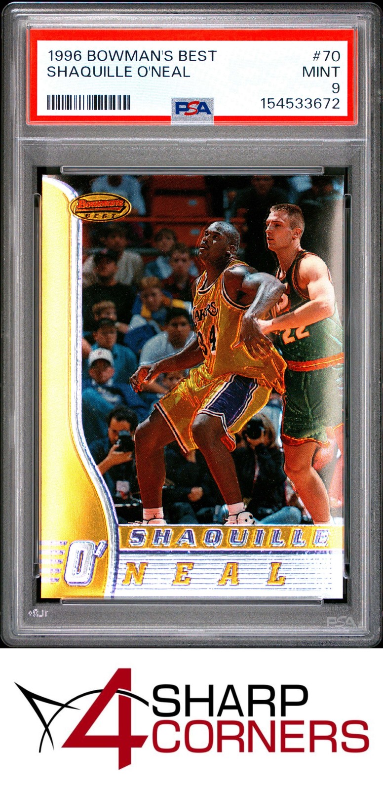1996 BOWMAN'S BEST #70 SHAQUILLE O'NEAL LAKERS HOF PSA 9