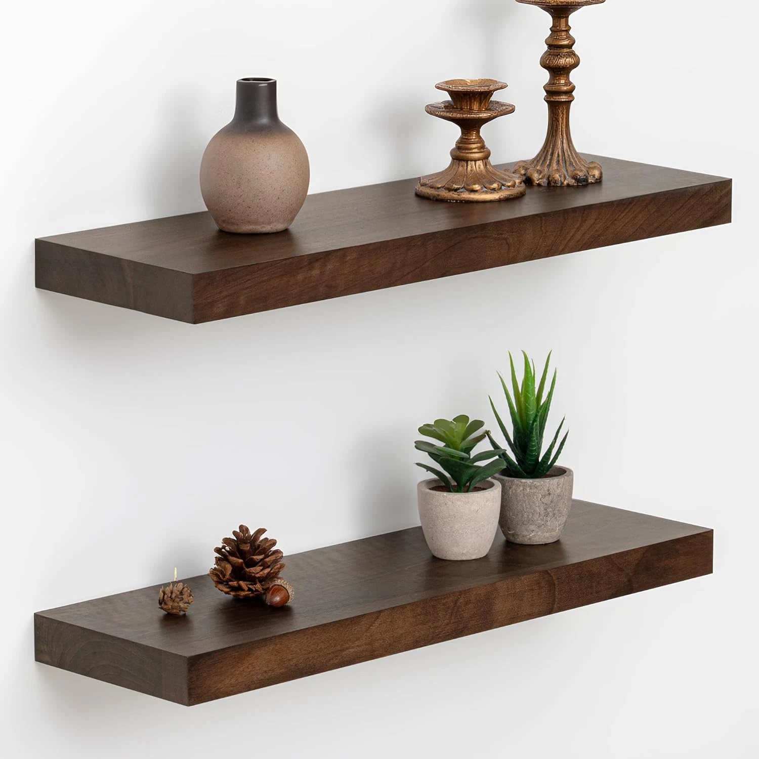 20" Black Walnut Floating Shelves Set of 2 - Real Wood Wall Decor