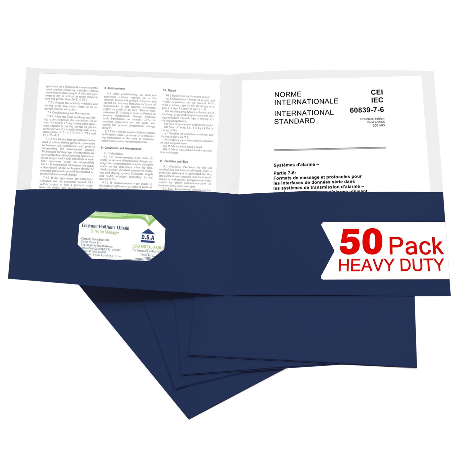Zzrywuty 50 Packs Two Pocket File Folders with Business Card Slot,Textured Pa...
