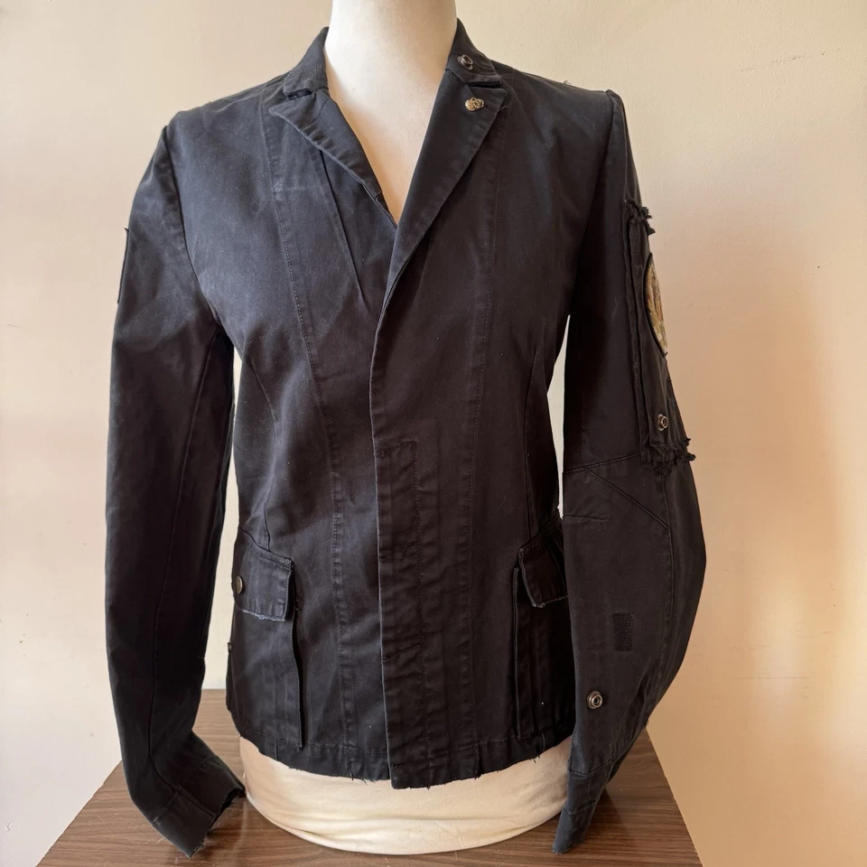 Chaqueta Blazer Zadig & Voltaire Mujer Grande Negra Virginia Grunge Parche Militar Foto 2 de 4