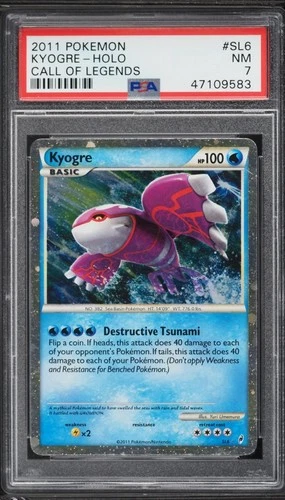 PSA 7 NM Kyogre Shiny Ultra Rare Holo #SL6 2011 Pokemon Call of Legends