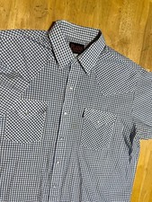 Plains Western Wear Men L Blue Plaid Pearl Snap Short Sleeve Cowboy Shirt