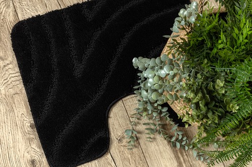 Amazing Modern Two-piece BATHROOM set RUG soft SUPREME WAVES non-slip black - Picture 4 of 10