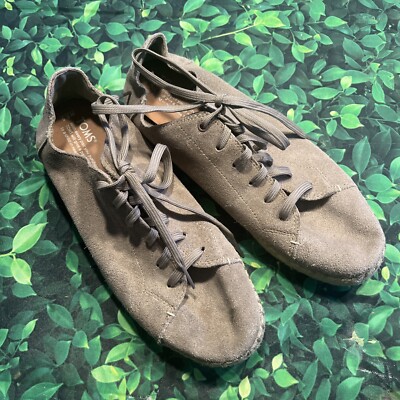 TOMS LACE UP SUEDE TAUPE GREY SHOES SZ 8.5 Flat