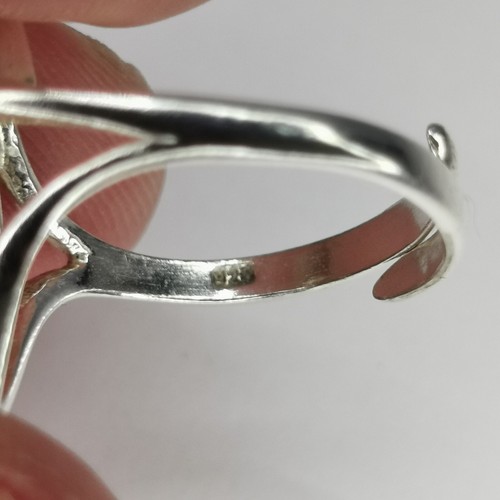 925 Sterling Silver & Genuine Baltic Amber Adjustable Ring - Picture 11 of 12