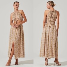 NWOT ASTR The Label Mid Cutout Sleeveless Maxi Dress Green Watercolor Size XS
