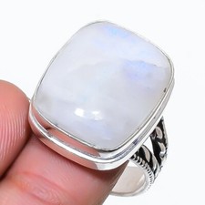 Natural Moonstone Gemstone 925 Sterling Silver Jewelry Ring Size 9 US