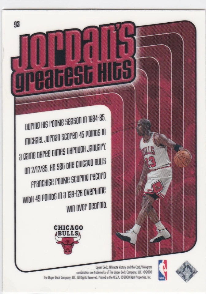 1999-00 Ultimate Victory Greatest Hits #93 Michael Jordan Bulls Free Shipping! - Image 2 of 2