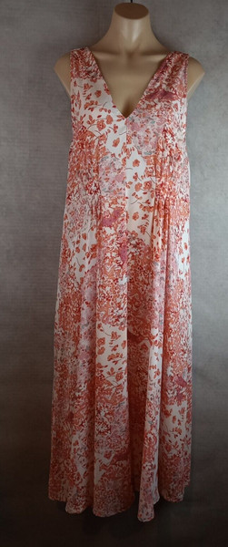 Women's Floral Maxi Dress Size M Pink Sleeveless V-neck Fit & Flare Midi & Slip 