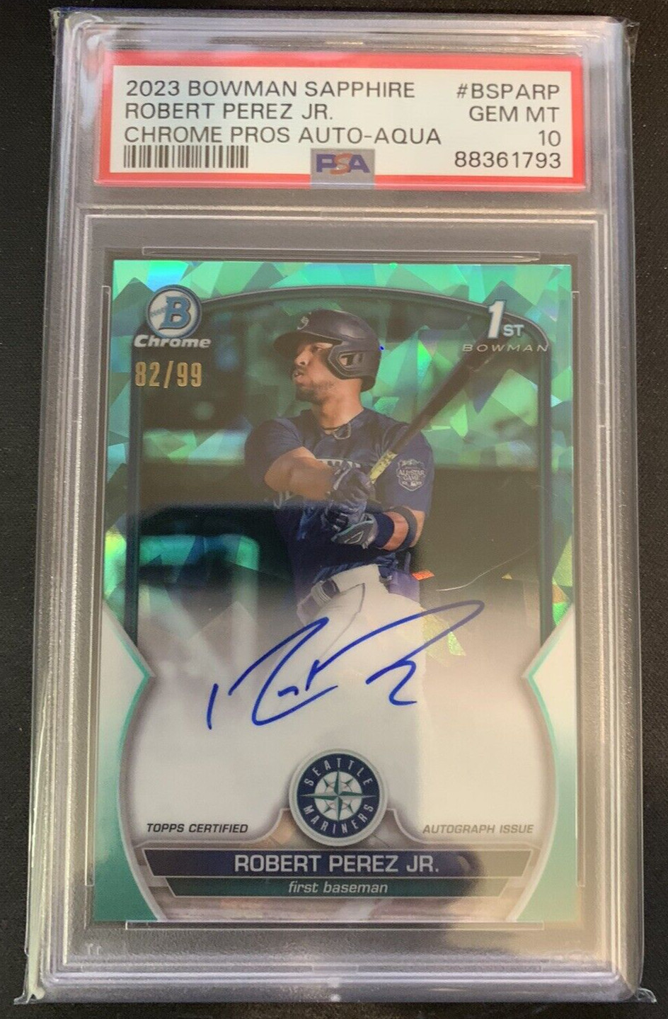 2023 Bowman Sapphire - Robert Perez Jr 1st Bowman Aqua Ref Auto #82/99 - PSA 10