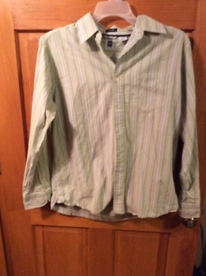 mens gap green pin strped button down dress shirt size medium 15-15.5 classic f