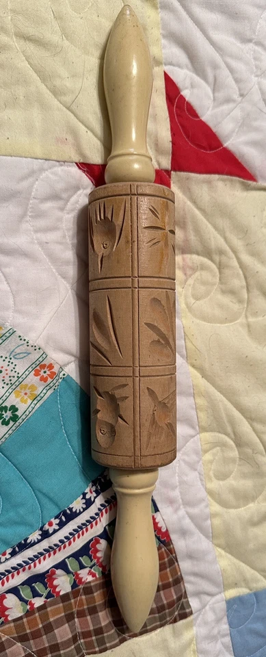 Деревянная скалка с гравировкой тиснение животных и листьев кухонный инструмент для выпечки - Изображение 3 из 4