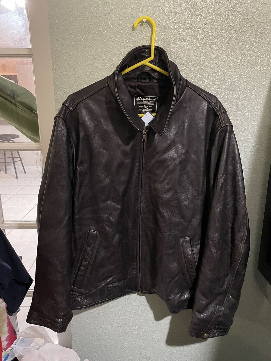 Vintage Eddie Bauer Brown Leather Bomber Jacket Mens XL Zip Vintage Eddie Bauer Brown Leather Bomber Jacket Mens XL Zip