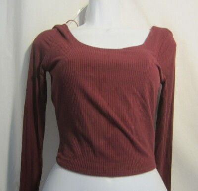 GARAGE zinfandel wine red BUNGEE Lace up LS crop top Women M NWT