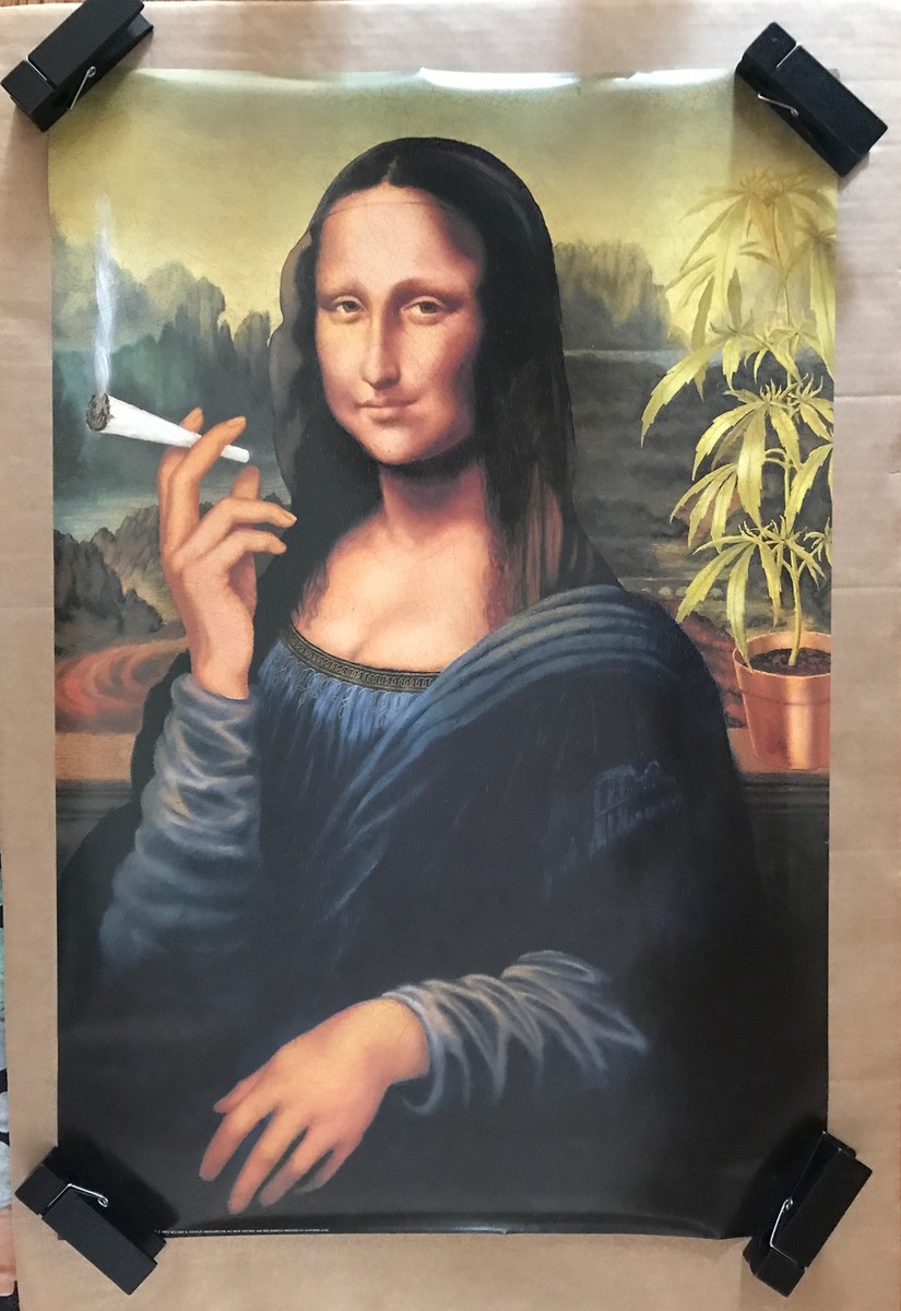mona lisa with cigarette Vintage 193 Original Mona Lisa Smoking A Joint Poster Humor Marijuana Drugs