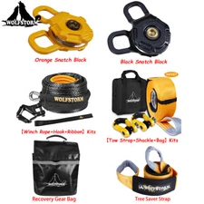 Off-Road Recovery Kit Snatch Block/Shackle/Winch Rope+Hook/Tow Strap/Tree Saver