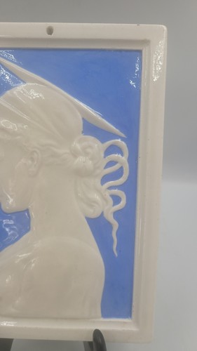 Antique Blue Art Nouveau Tile Profile of Female St. Cecilia Singer Rare - Picture 3 of 11