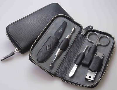 Leather & Stainless 5-tlg. Manicure Case Deluxe Men's Timor G & F Solingen
