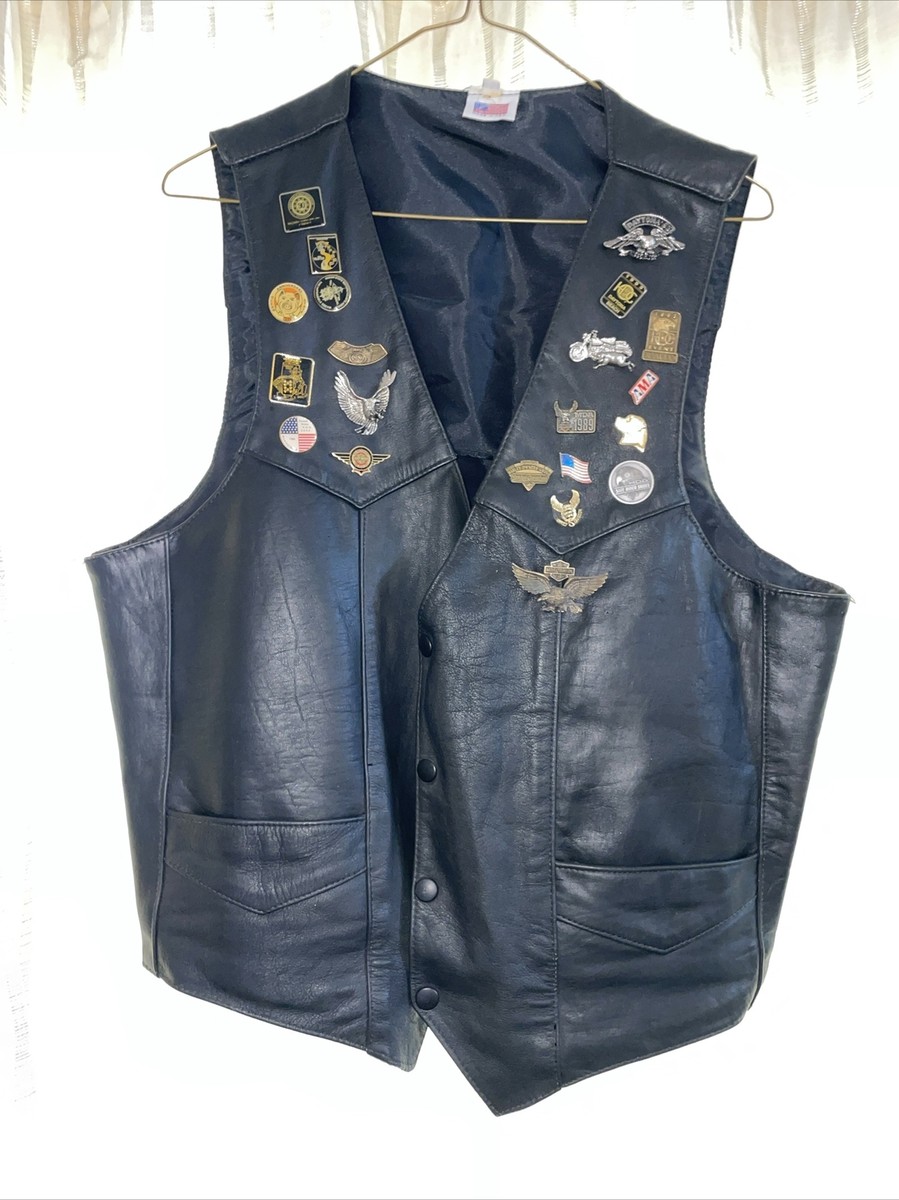 Harley Davidson 90's USA製 レザーベスト USA製 HARLEY-DAVIDSONハーレー ダビッドソン レザーベスト 黒 XL