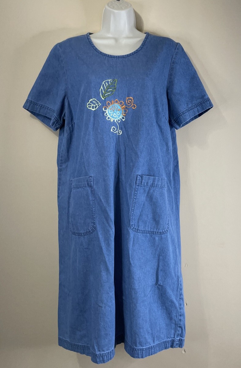 Vintage Midi Dress Womens Medium Denim Blue Floral Cottagecore Teacher  Peasant | eBay