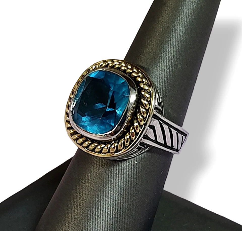 Anillo de sello azul tono oro y plata de acero inoxidable para hombre talla 7,75 Foto 2 de 4