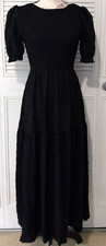 NEW Shein Prive Solid Puff Sleeve Ruffle Hem Dress Size Small Black 