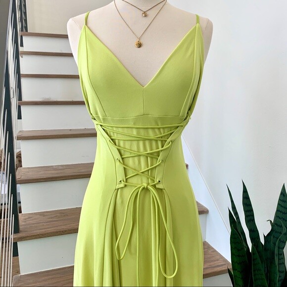green corset dress zara Zara NEW Long Tied Corset Lace Up Midi Dress Lime Green SS2020 Szs M, L
