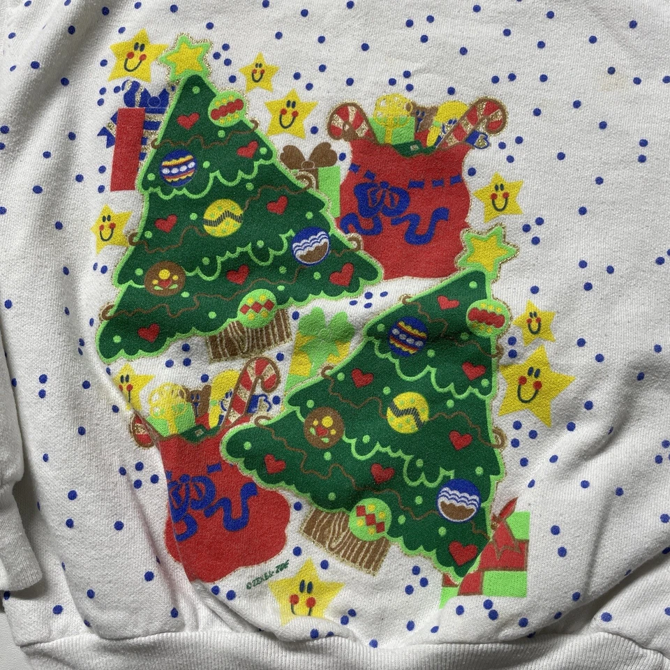 Moletom de Natal vintage anos 90 masculino tamanho pequeno (6) pulôver arte árvore feito nos EUA - Imagem 2 de 4