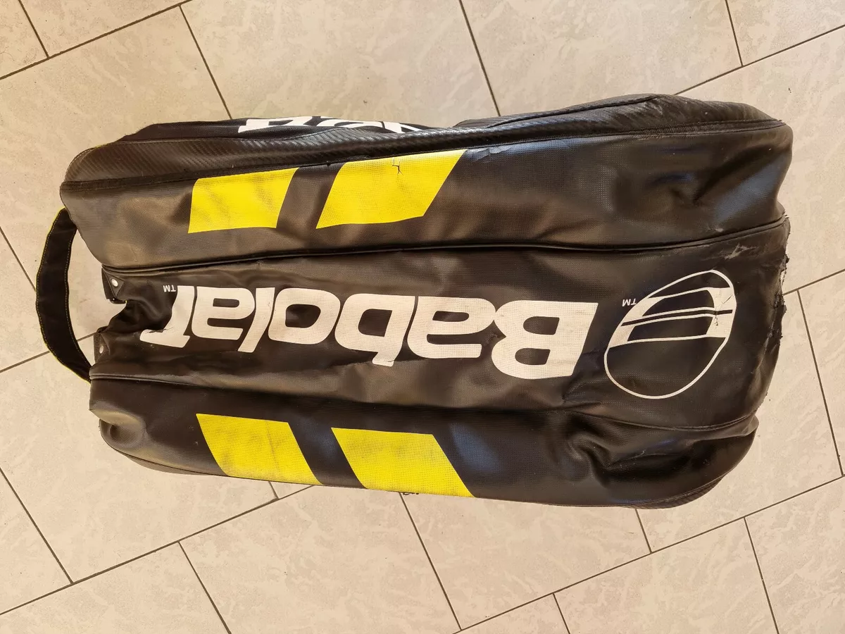 SAC DE TENNIS BADMINTON BABOLAT JAUNE ET NOIR 3 POCHES AVEC ANSE TBE