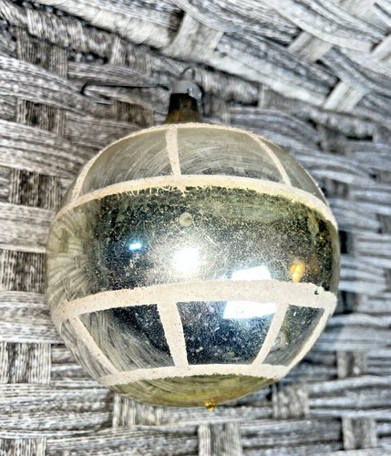 Vintage Reflector LARGE Indent GOLD Glass Ball White Mica Christmas Ornament - Picture 7 of 8
