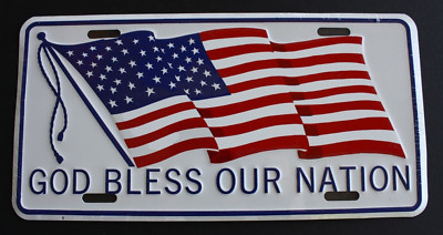 God Bless Our Nation Metal Novelty License Plate Tag American Flag Art USA