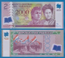 Paraguay 2000 Guaranies P 228 NEW date 2017 UNC Polymer "D" 2 Mil