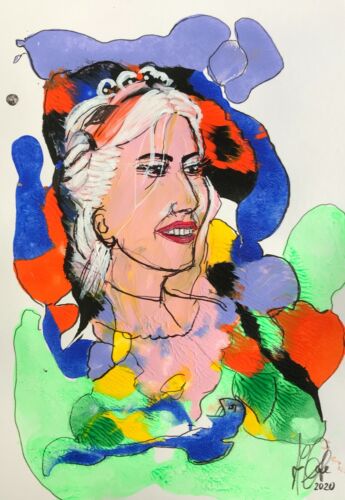 z.z. -20 % GRAFE/DALI, acrylique/carton 21x30cm « Hommage à Lady Gaga » pièce unique - Photo 1/10