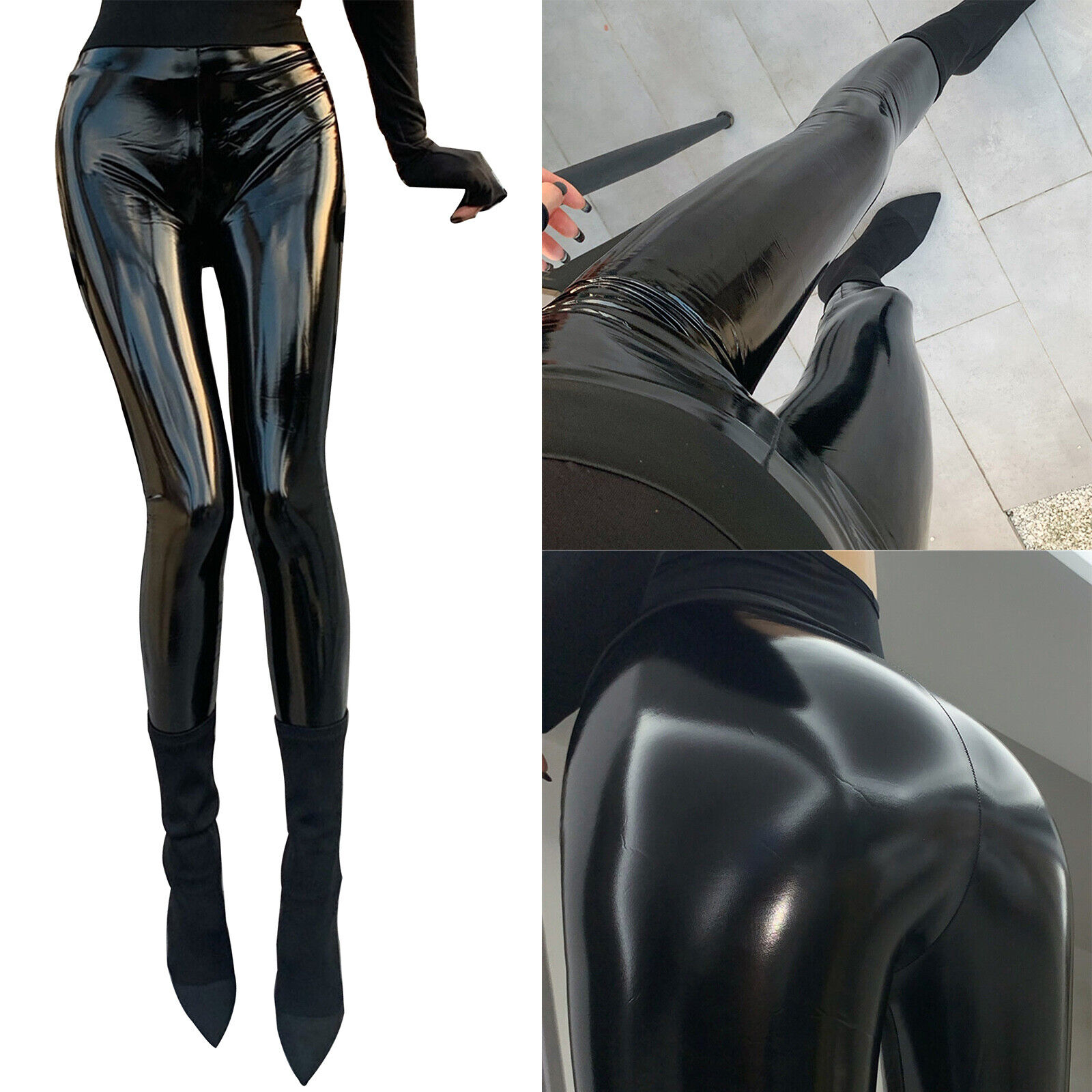 קנו איביי  Womens Faux Leather Leggings Skinny Shiny Leather Pants Dance  Skinny Trousers