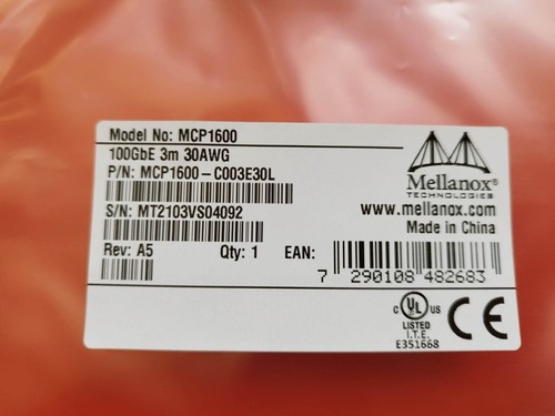 Mellanox Passive Copper Cable, 100GbE, QSFP28, 3 meters, MCP1600-C003E30L - 第 2/2 張圖片