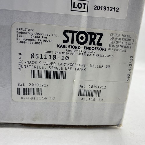 LOTTO DI 2 LARINGOSCOPIO USA E GETTA KARL STORZ 051110-01 LAMA VIDEO C-MAC S #0 - Foto 4 di 5