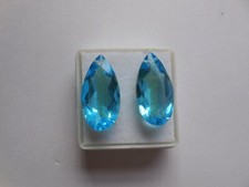 2 Pcs Front To Back Drilled Hydro Topaz Blue Quartz Pear Faceted Beads 10x20MM