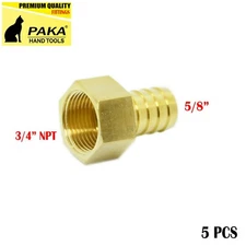 5 PC- 5/8" HOSE BARB X 3/4" FEMALE  Brass Pipe Fitting NPT Thread Gas Fuel Water