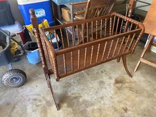 Vintage Jenny Lind Spindle Style Wooden Brass Baby Cradle/Bassinet