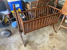 Vintage Jenny Lind Spindle Style Wooden Brass Baby Cradle/Bassinet
