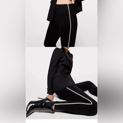 新品☆ZARA ザラ ライン入りベルベットパンツ S, black, スペイン発送 ZARA サイドバンド付きワイドパンツ ブラック 新作
